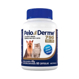 Pelo E Derme 750 60 Capsulas Vetnil Vitamina ômega 3 e 6 para pele saudável cachorro e gato dermatite e coceiras em Oferta na Shopee