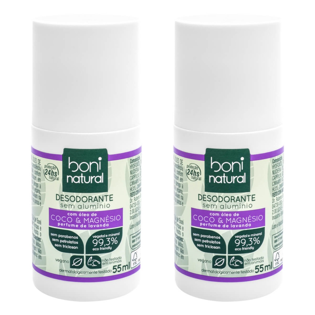 Kit 2 Desodorante Roll On Boni Natural Coco Magnesio Lavanda