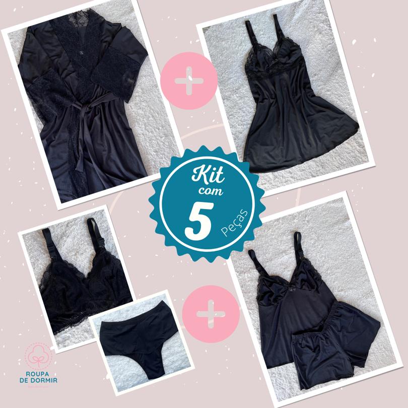 Kit 5 peças amamentação robe camisola babydoll calcinha sutiã em Oferta na Shopee