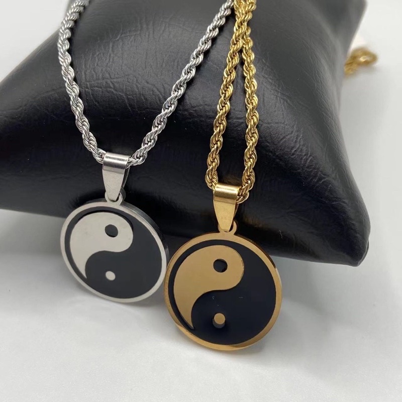 Corrente Baiano Yin Yang de aço inoxidável 45cm 60cm 70cm prata/Dourado em Oferta na Shopee