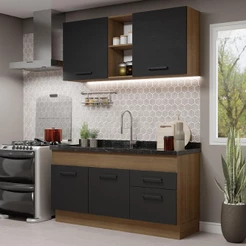 Armário de Cozinha Compacta 150cm Rustic/Preto Agata Madesa 02