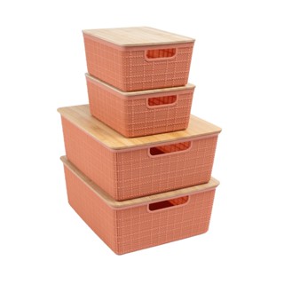 Kit 4 caixas organizadoras tampa bambu 2p/2m terracota–Oikos