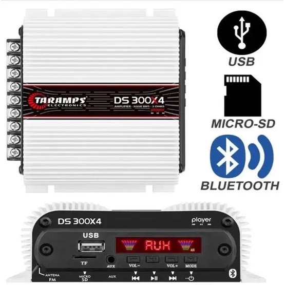 Módulo Amplificador Taramps Ds300x4 Player 300w Rms 2ohms com bluetooth