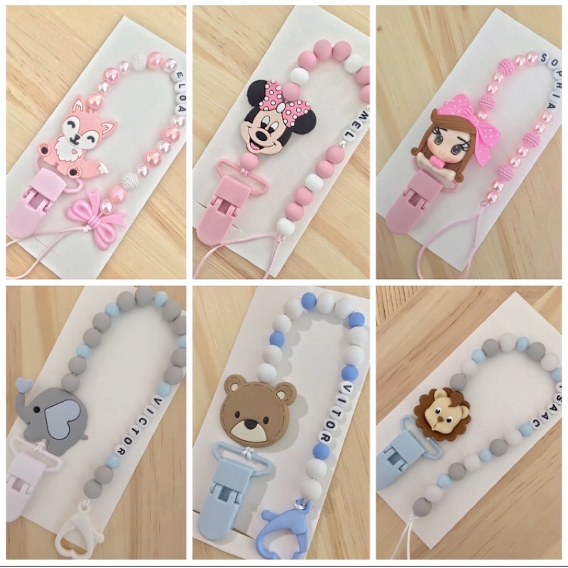 prendedor de chupeta personalizado com nome do bebê