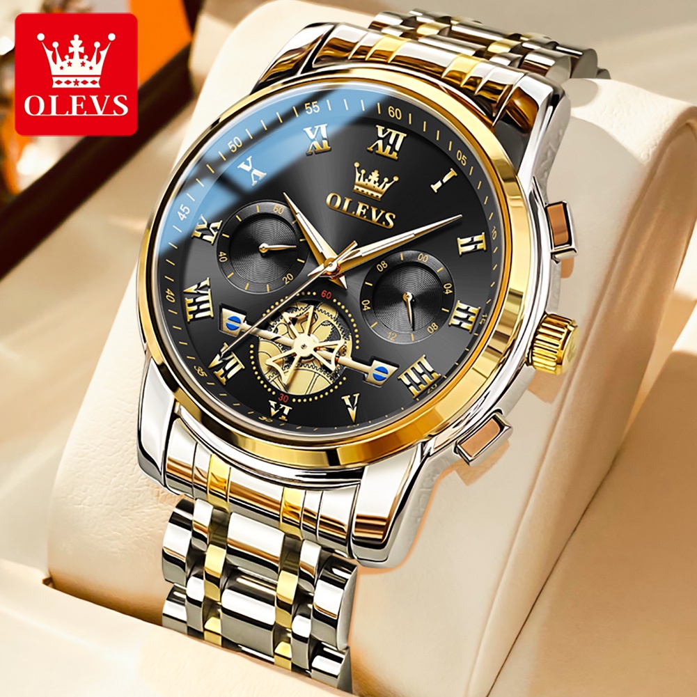 OLEVS relógios masculinos à prova d'água de aço luxo Cronógrafo esportivo original preto prateado relogio masculino 2859 - Watches