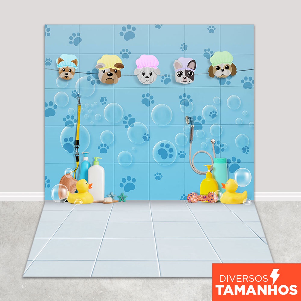 Fundo Fotográfico Pet Shop Hora do Banho Painel Em Tecido Sublimado para Foto 1,20x1,70m em Oferta na Shopee