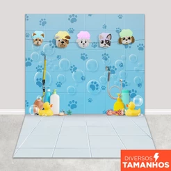 Fundo Fotográfico Pet Shop Hora do Banho 1,20x1,70m Painel para Foto Cenário Em Tecido Sublimado