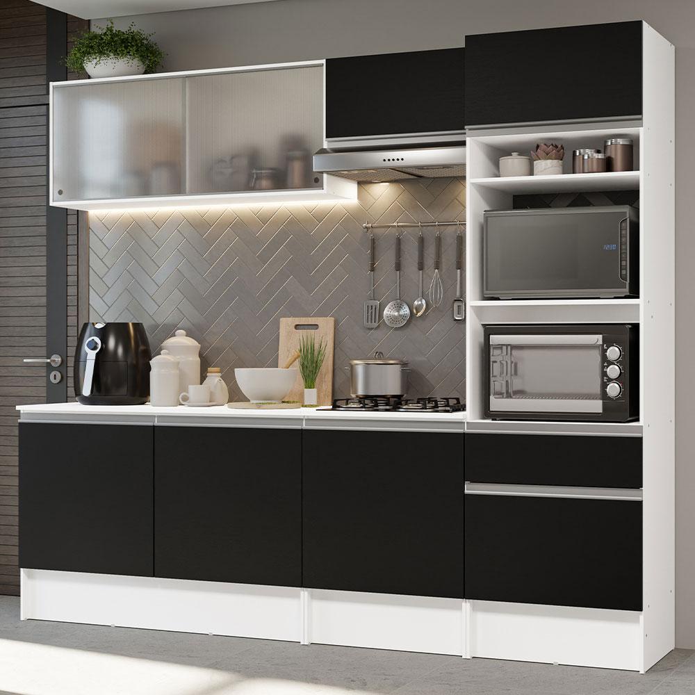 Armário de Cozinha Completa 240cm Branco/Preto Topazio Madesa 05 em Oferta na Shopee