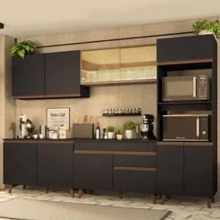 Cozinha Completa com Armário e Balcão Preto/Rustic Madesa Reims 310001