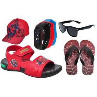 Sandália Papete Infantil Personagens Sonic/ Hulk / Homem Aranha com Led  Masculino Super Herói + Chinelo + Boné + Óculos + Relógio