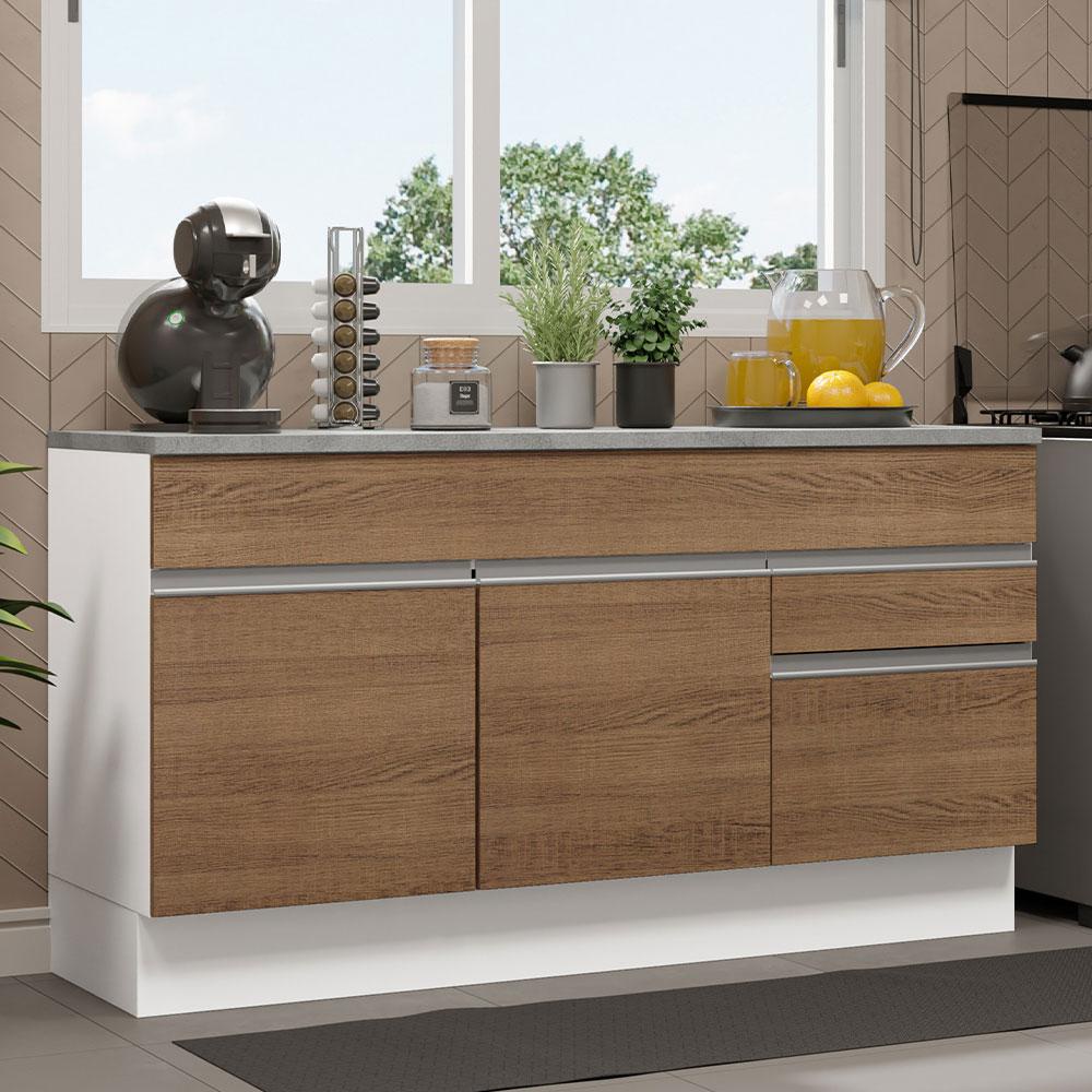 Balcão Gabinete de Pia de Cozinha 150 cm 2 Gavetas 2 Portas (Com Tampo) Branco/Rustic Glamy Madesa em Oferta na Shopee