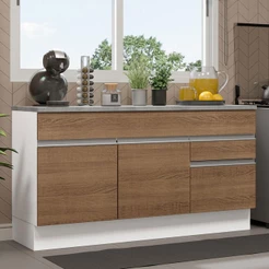 Balcão Gabinete de Pia de Cozinha 150 cm 2 Gavetas 2 Portas (Com Tampo) Branco/Rustic Glamy Madesa