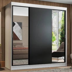 Guarda-Roupa Casal Madesa Reno 3 Portas de Correr com Espelhos - Branco/Preto