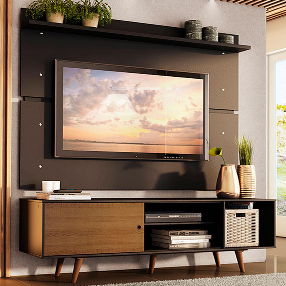 Rack Madesa Dubai e Painel para TV até 65 Polegadas com Pés - Preto/Rustic D8D8 - Home & Living