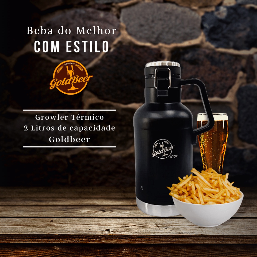 Growler Térmico 2 Litros Chopp Cerveja Goldbeer Inox
