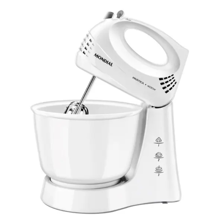 Batedeira Mondial Power Prática 400W 3,6L com 3 velocidades - B44 W - Branca
