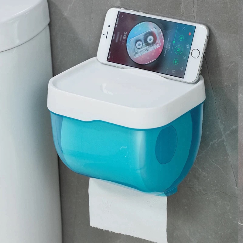 Suporte Azul Dispenser Para Banheiro De Papel Higiênico Impermeável Colável