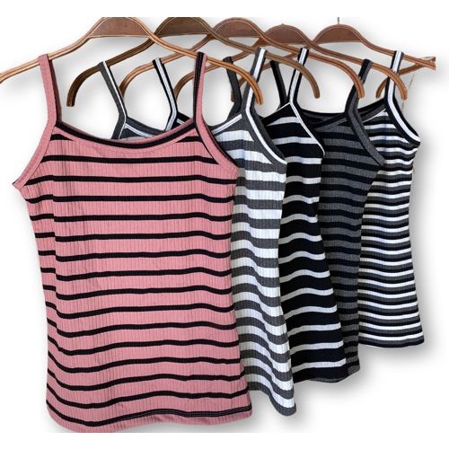 Blusa feminina regata básica listrada canelada linda