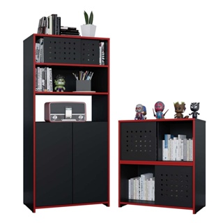 Kit Armário Alto Baixo Gamer Escritório Pixel Preto Caemmun em Oferta na Shopee