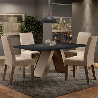 Conjunto Sala de Jantar Madesa Tatiana Mesa Tampo de Madeira com 4 Cadeiras - Rustic/Preto/Imperial