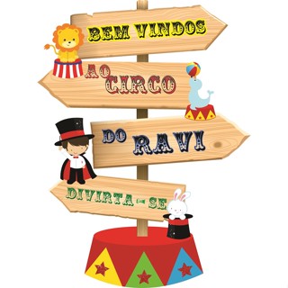 Placa setas Circo 65cm + 1 display de mesa 25cm personalizada com nome