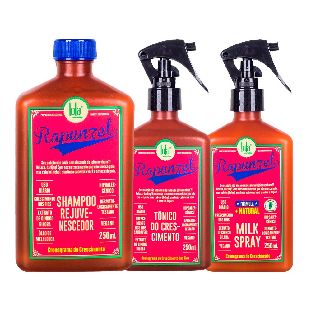 Kit Lola Cosmétics Crescimento Rapunzel - Shampoo eTônico Capilar De Crescimento e Leave-i...