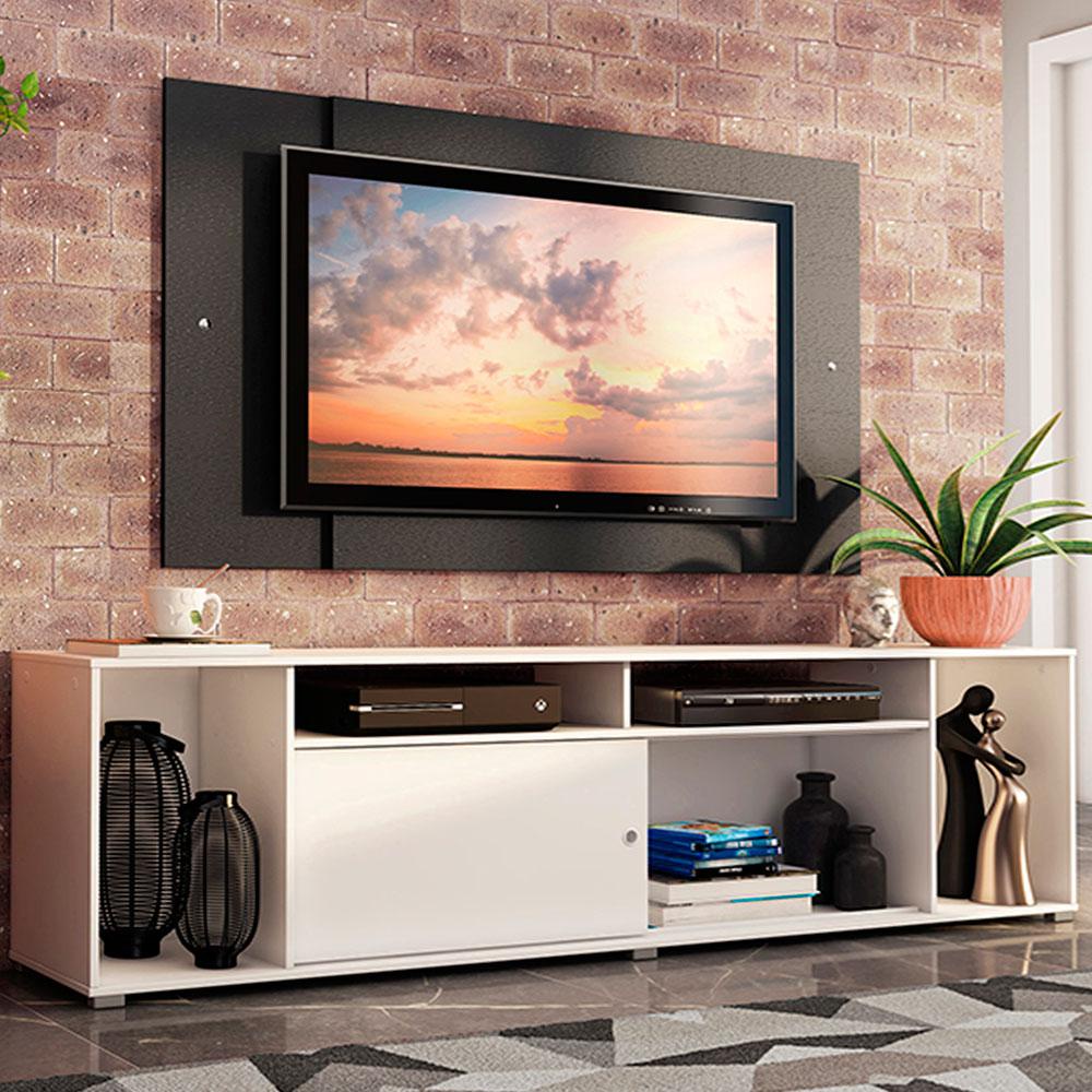 Rack Madesa Cancun e Painel para TV até 58 Polegadas - Branco/Preto 098N em Oferta na Shopee