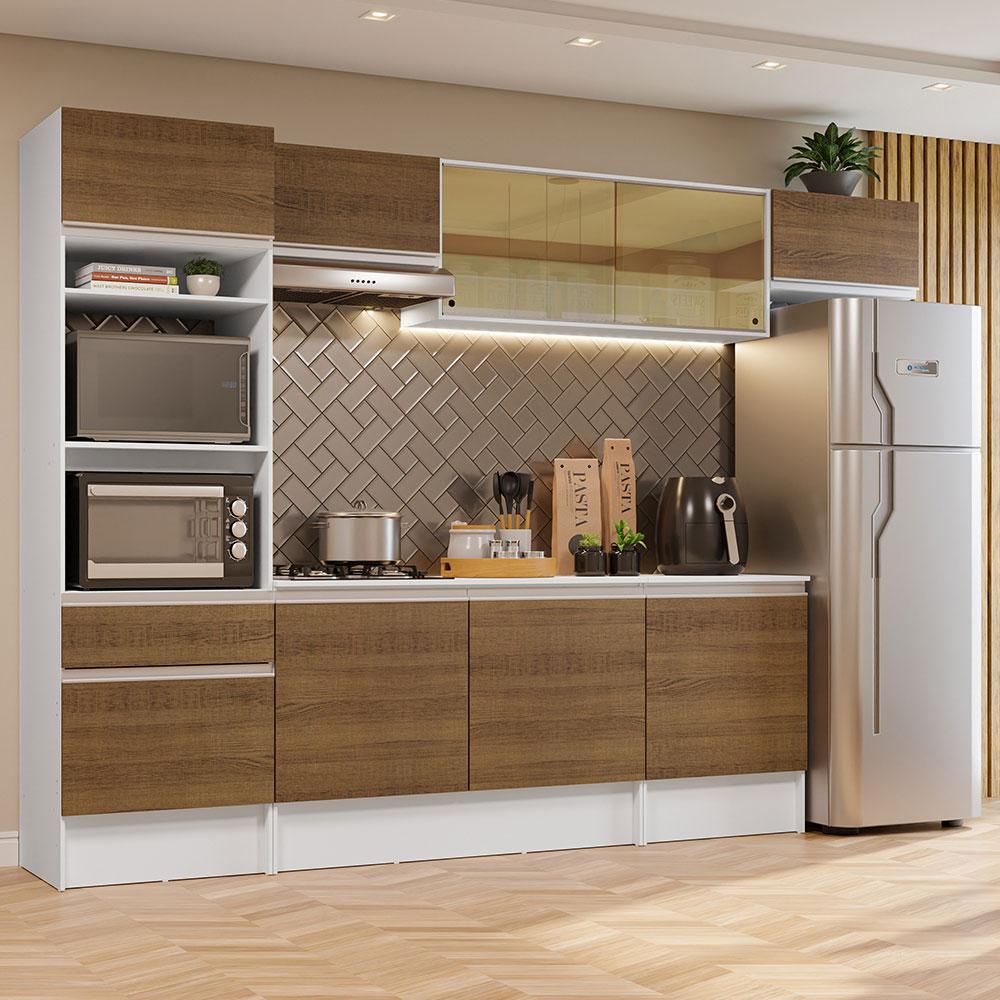 Armário de Cozinha Completa 300cm Branco/Rustic Diamante Madesa 02 em Oferta na Shopee