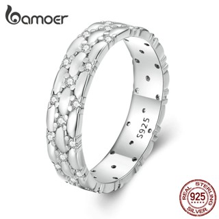 Bamoer Anel De Prata Simples Zircon Ring Múltiplos Tamanhos Moda Para Mulheres E Casais