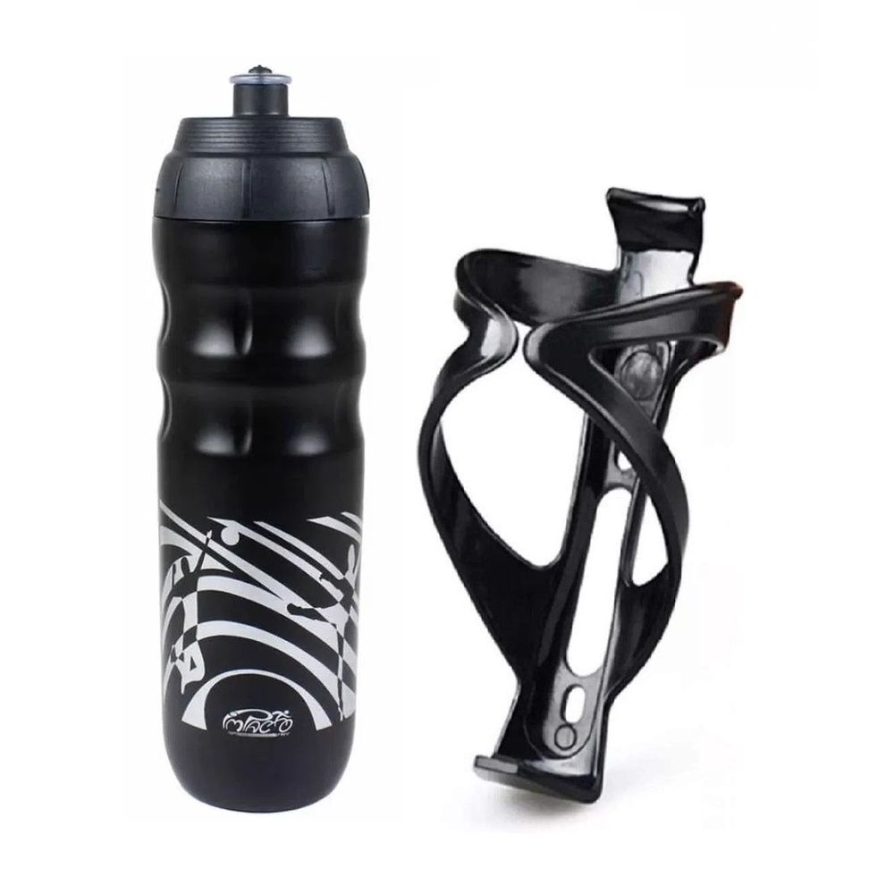 Kit Garrafa Garrafinha Caramanhola Squeeze Isotérmica Térmica 550ml C/ Suporte Bike Bicicleta Corrida Academia Caminhada