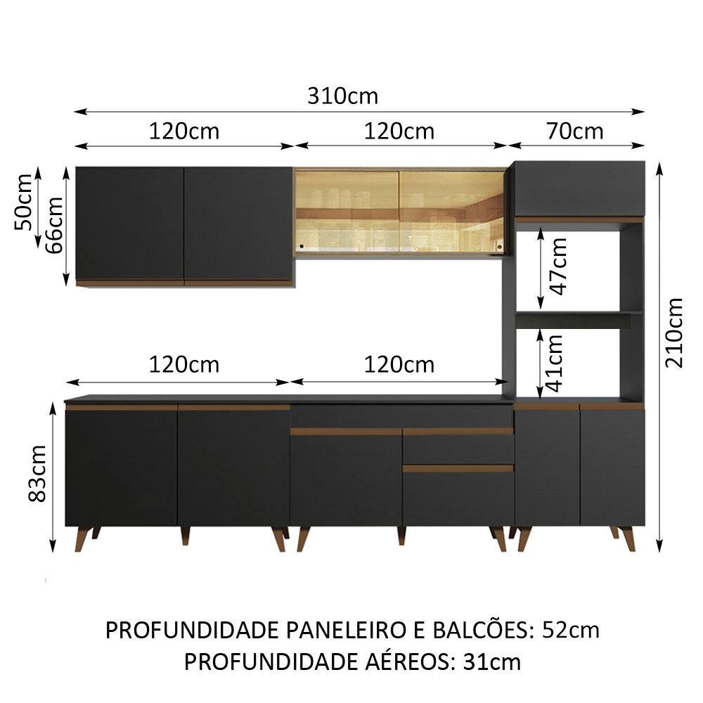 Armário de Cozinha Completa 310cm Preto/Rustic Reims Madesa XA01 · foto 2