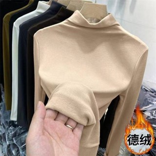 Camiseta Feminina De Lã Macia De Veludo Macio , Camisa De Gola Rulê Sólida Longa De Manga Comprida De Outono Para Meninas