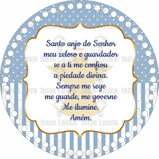 Base MDF Fio de Malha Crochê Redonda Estampada Oração do Santo Anjo Mod2