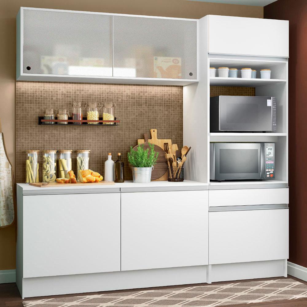 Cozinha Compacta Madesa Topazio Pop com Armário, Balcão e Tampo Branco - Home & Living