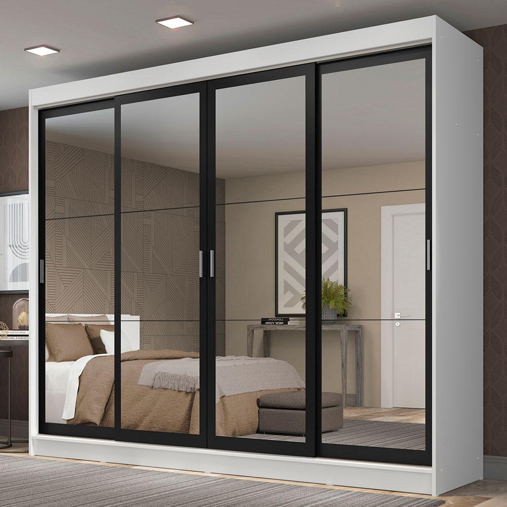 Guarda-Roupa Casal Madesa Austin 4 Portas de Correr de Espelho 3 Gavetas em Oferta na Shopee