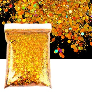 50g Ouro Holográfico Prata Glitter Em Pó Lantejoulas Coloridas Brilhante Laser Misturado Hexágono Floco Arte De Unhas Acessórios De Decoração