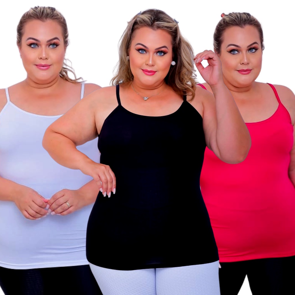 Kit 3 Regata Feminina Plus Size Basica Blusinha Alcinha Fina Academia Comprida