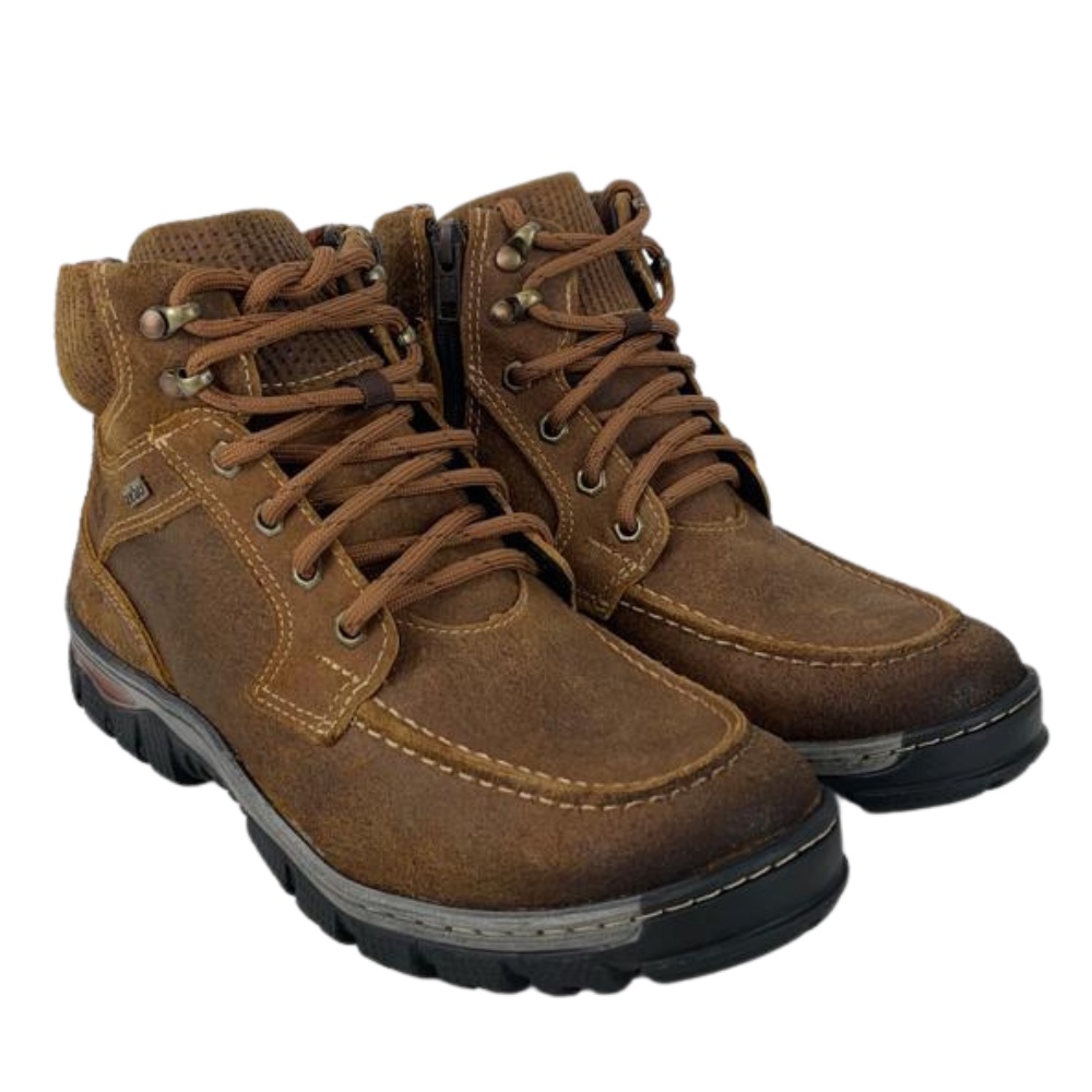 Coturno de Couro Para Trilha Masculino Zebu Original Palmilha Gel Forração Macia Zíper Lateral - REF 75040 DT 07 Whiskey