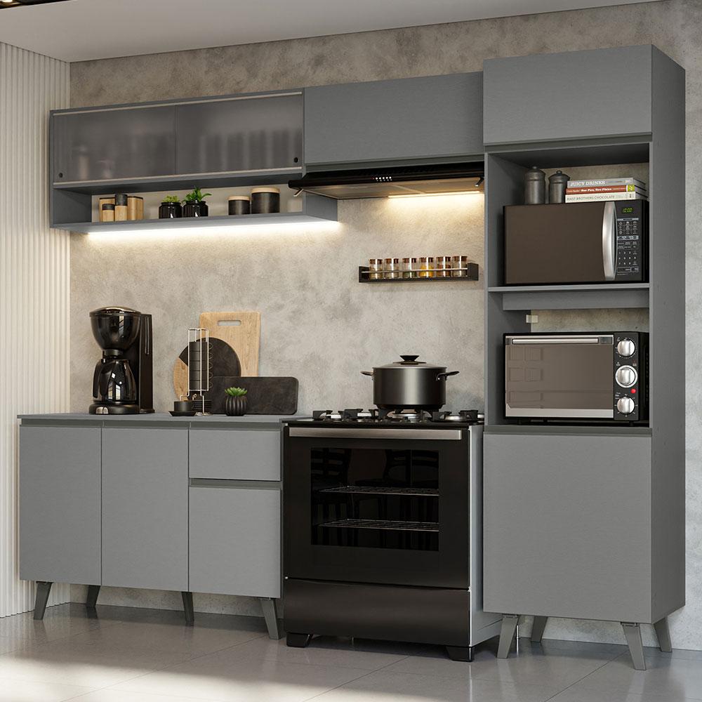 Armário de Cozinha Completa 260cm Cinza Nice Madesa 09 em Oferta na Shopee