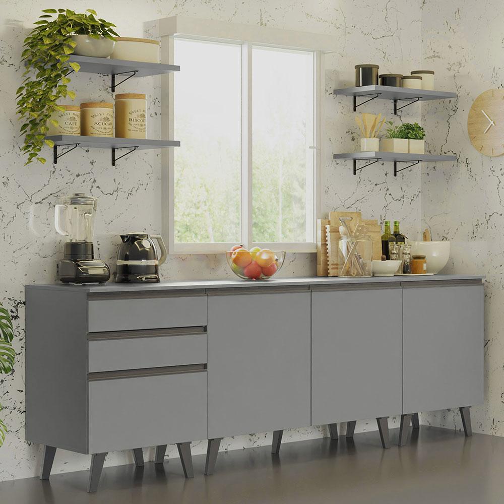 Armário de Cozinha Compacta 240cm Cinza Nice Madesa 01 - Home & Living