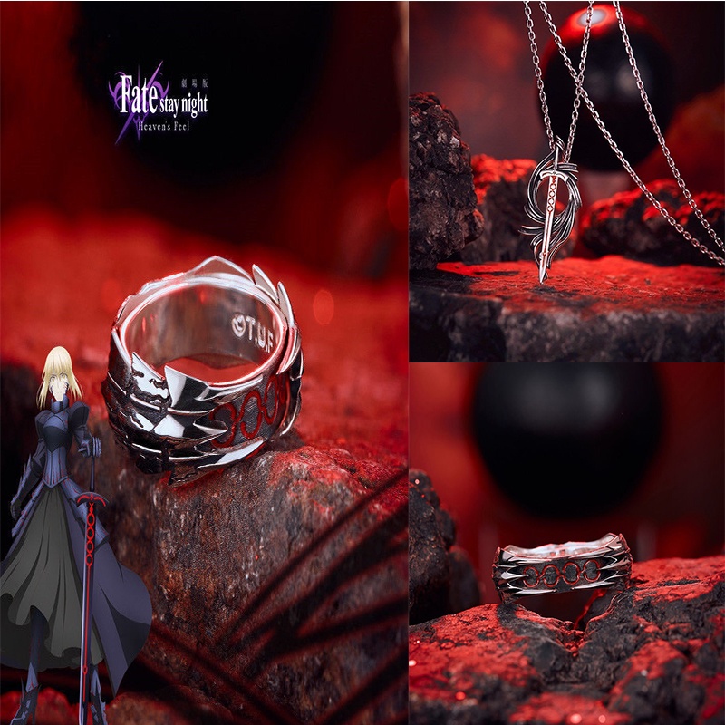 Anime Fate Stay Night Saber Alter S925 Prata Limitada Anel De Personalização E Colar De Moda Joias Cosplay Acessórios De Festa