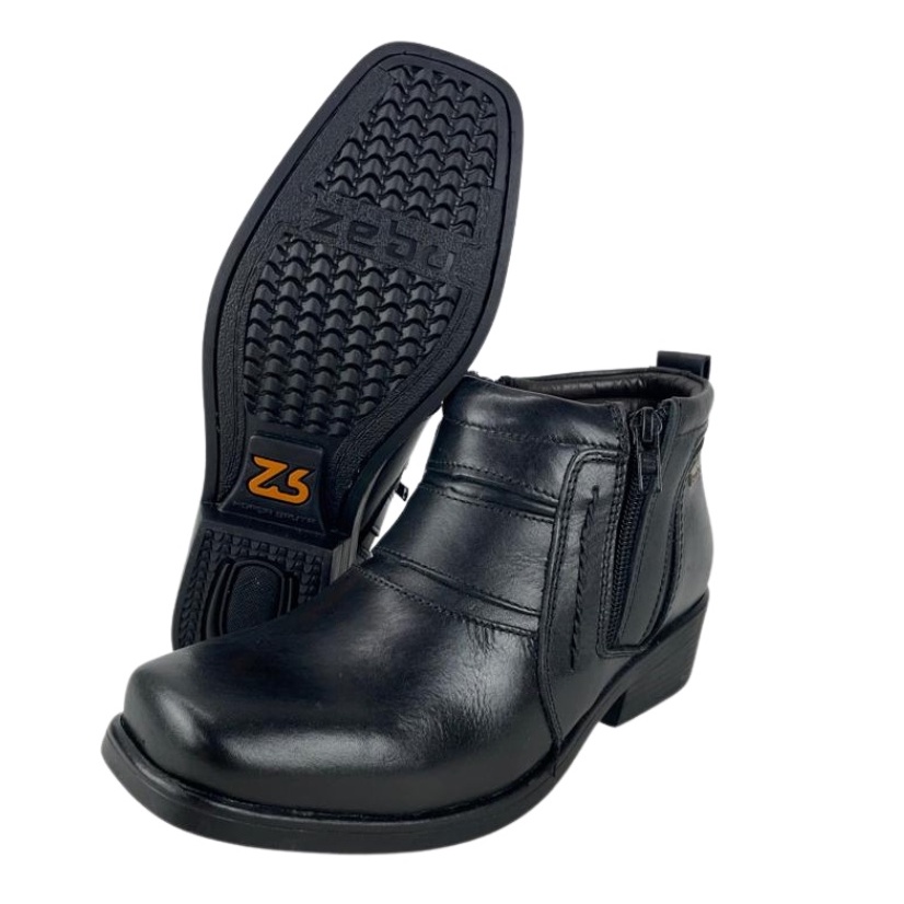 Sapato Botina Social Masculino 100% Couro Original Zebu  Preto - Ref.: 60085 Lt01