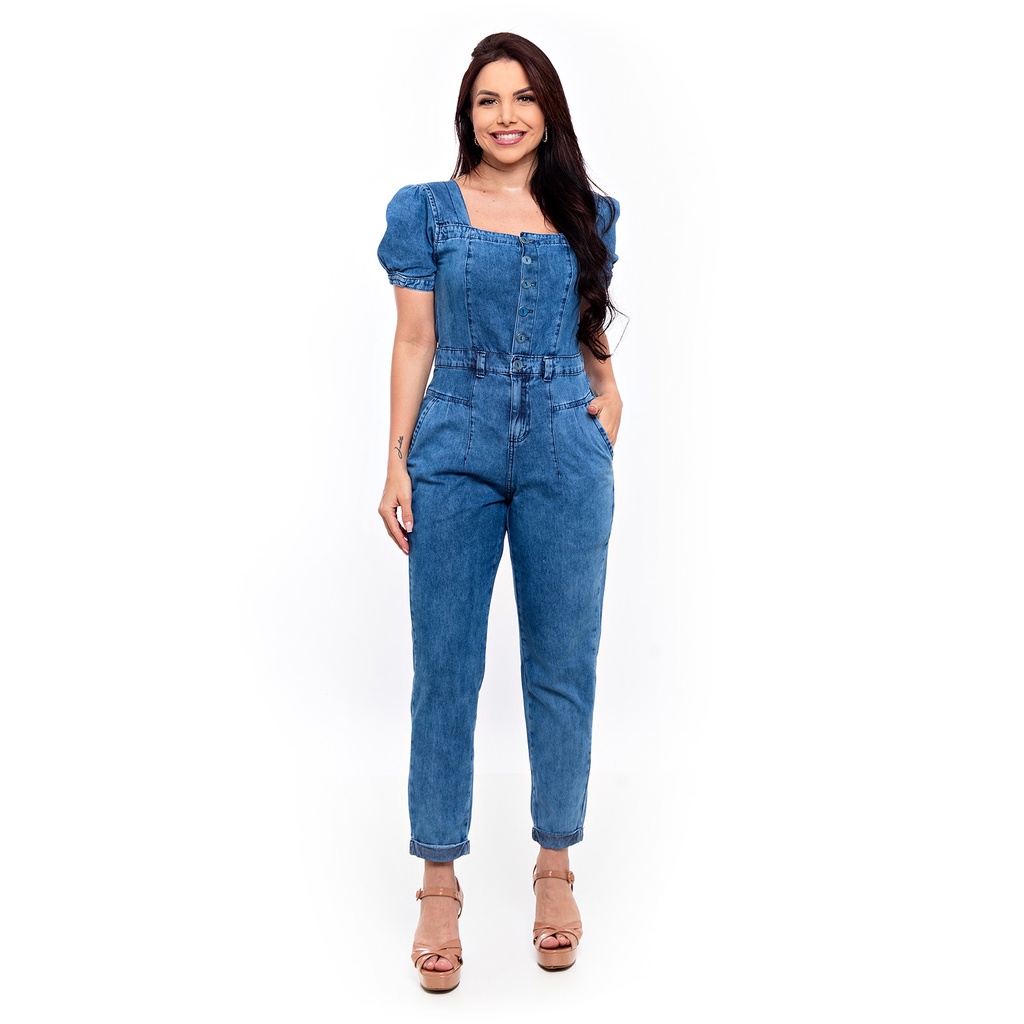 Macacão Jeans  Calça Slouchy 100% Algodão S3771