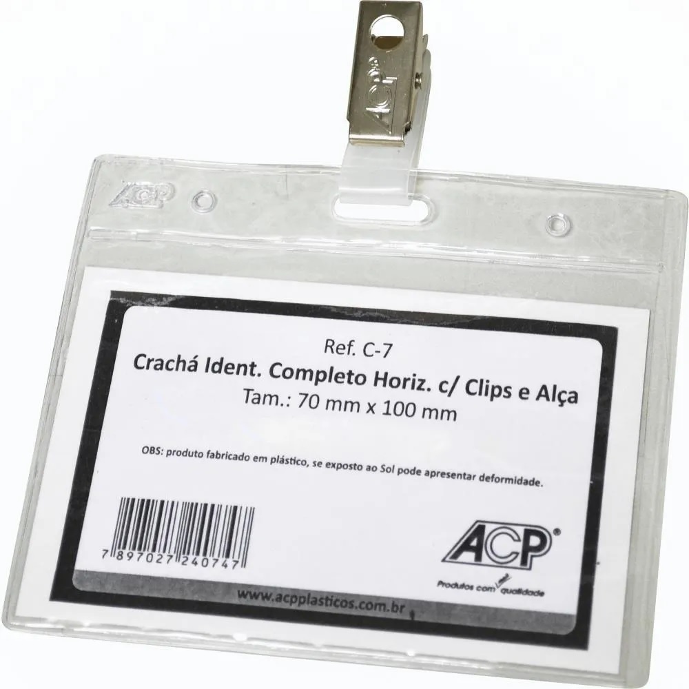 Crachá Horizontal Com Clips E Alça Cristal 7x10 Acp - 20 Unidades em Oferta na Shopee