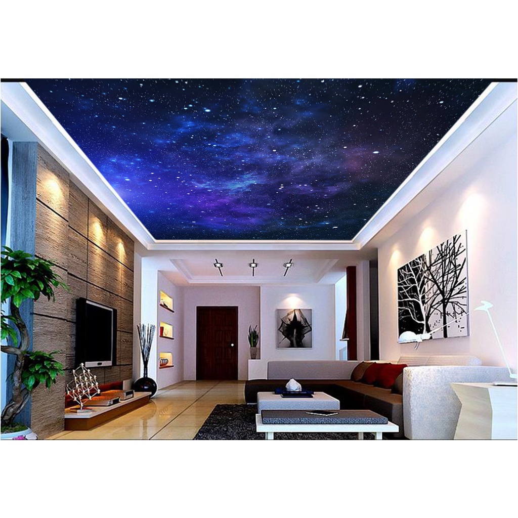 Papel de Parede de Teto - Adesivo Decorativo Para Teto - Painel Fotográfico Espaço Universo Paisagem Céu Galaxia ROF - 043