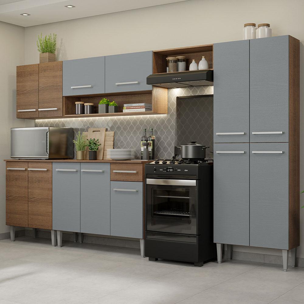 Cozinha Completa Madesa Emilly 293001 com Armário e Balcão - Rustic/Cinza - Home & Living