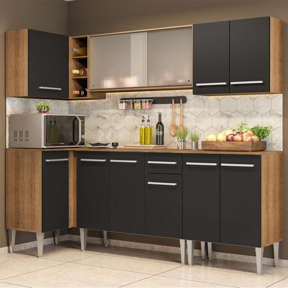 Cozinha Completa de Canto Madesa Emilly Point com Balcão e Armário Vidro - Home & Living