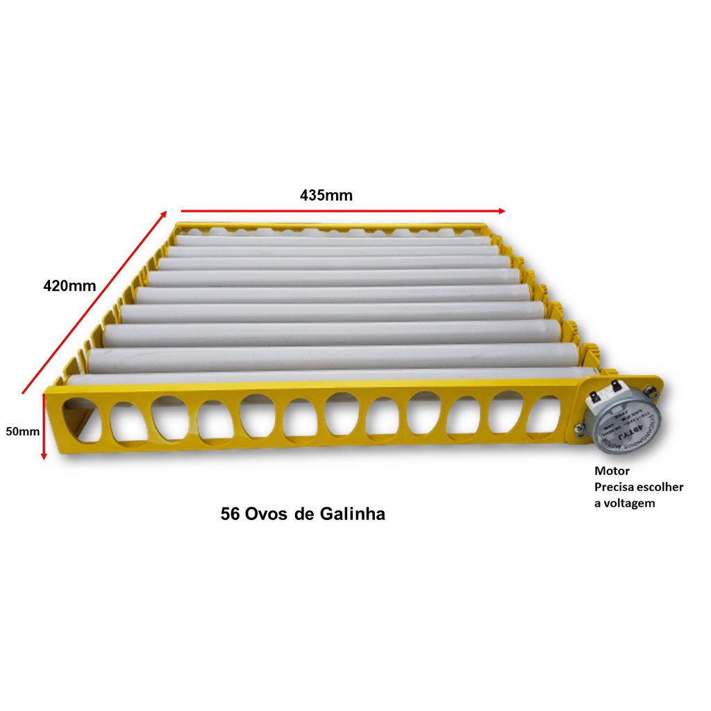 Kit c/ 2 unidades Bandeja Viragem Ovos Rolete 56 Ovos C/ Motor P/ Chocadeiras