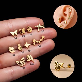 1 Peça De Borboleta Oca Em Forma Hipoalergênica De Aço Inoxidável Cartilagem Helix Tragus Piercing De Gancho