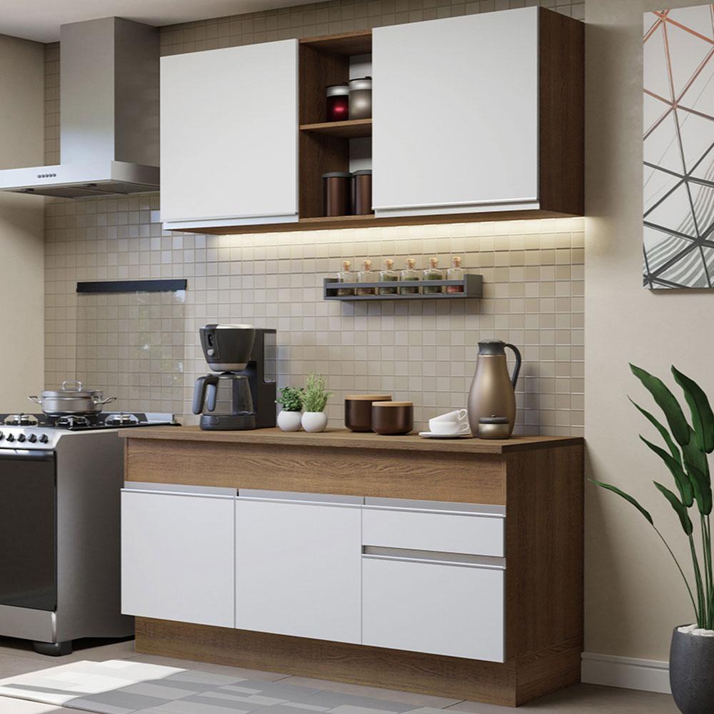 Armário de Cozinha Compacta 150cm Rustic/Branco Glamy Madesa 01